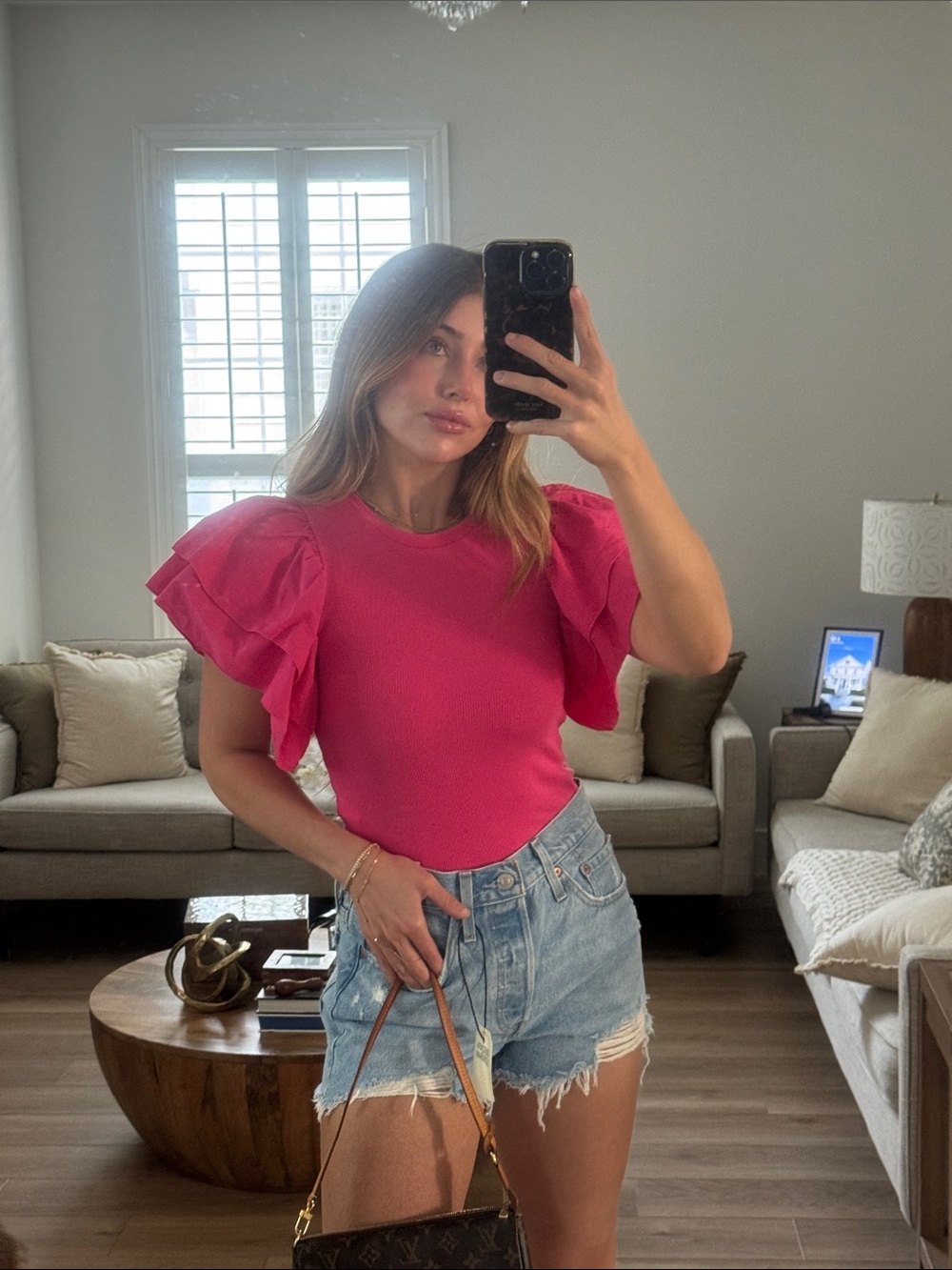 Zara Hot Pink Puff Sleeve Knit Top